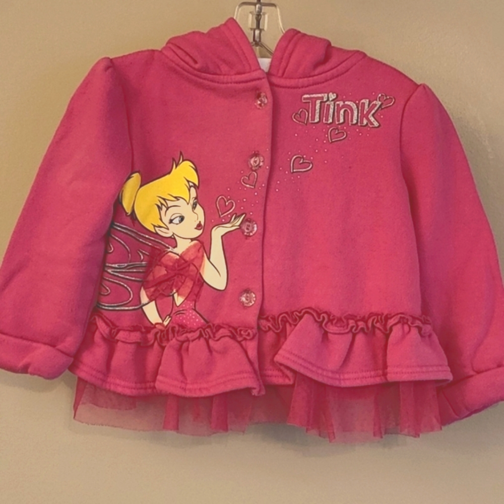 Disney Tinkerbell pink button up hoodie with bottom frill